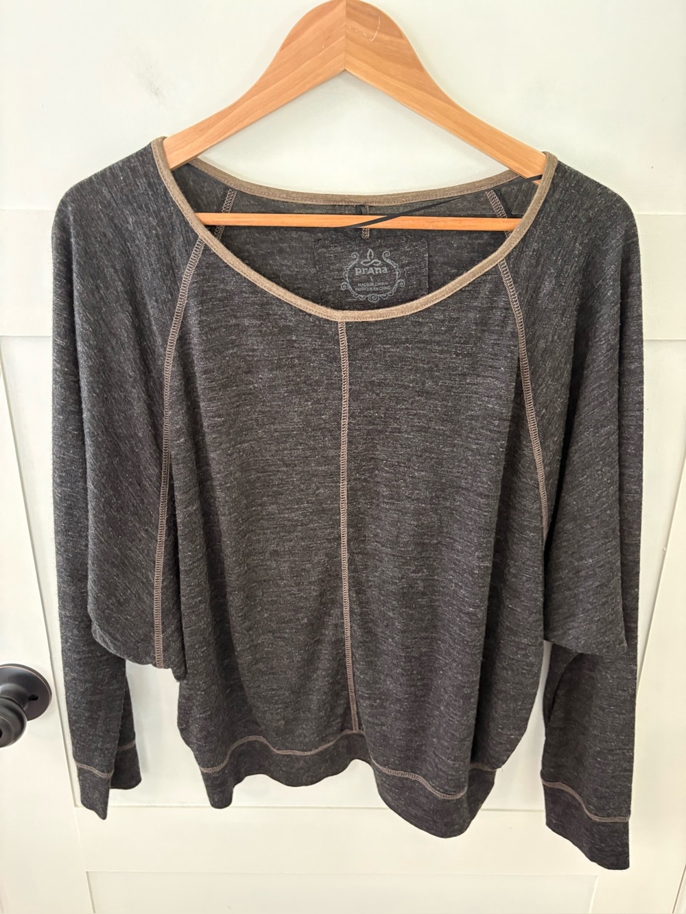 Prana Amanda Charcoal Dolman Sleeve Wool Blend Top. Size Large.